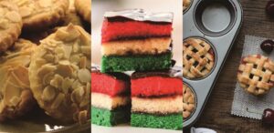 Kue Kering Klasik. Kanan Foto (Kue Almond Vanilla), Tengah Foto (Kue Rainbow Cookies) dan Kiri Foto (Kue Apple Cherry Tartlet)